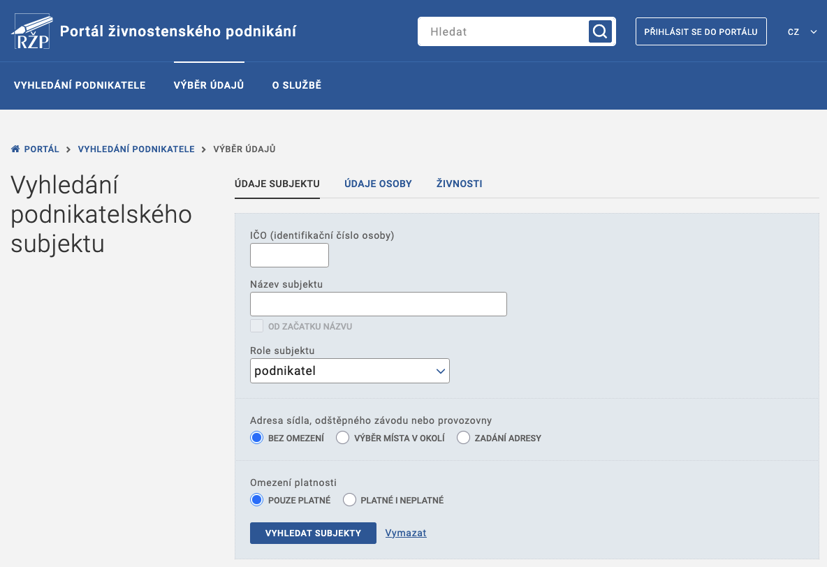 Tschechisches Gewerberegister